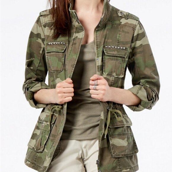INC International Concepts Jackets & Blazers - INC International Concepts Studded Camo Field Drawstring Jacket Womens Small